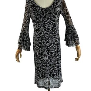 Allison Brittney Gothic Baroque Mesh Bell-Sleeve Midi Dress SZ Small